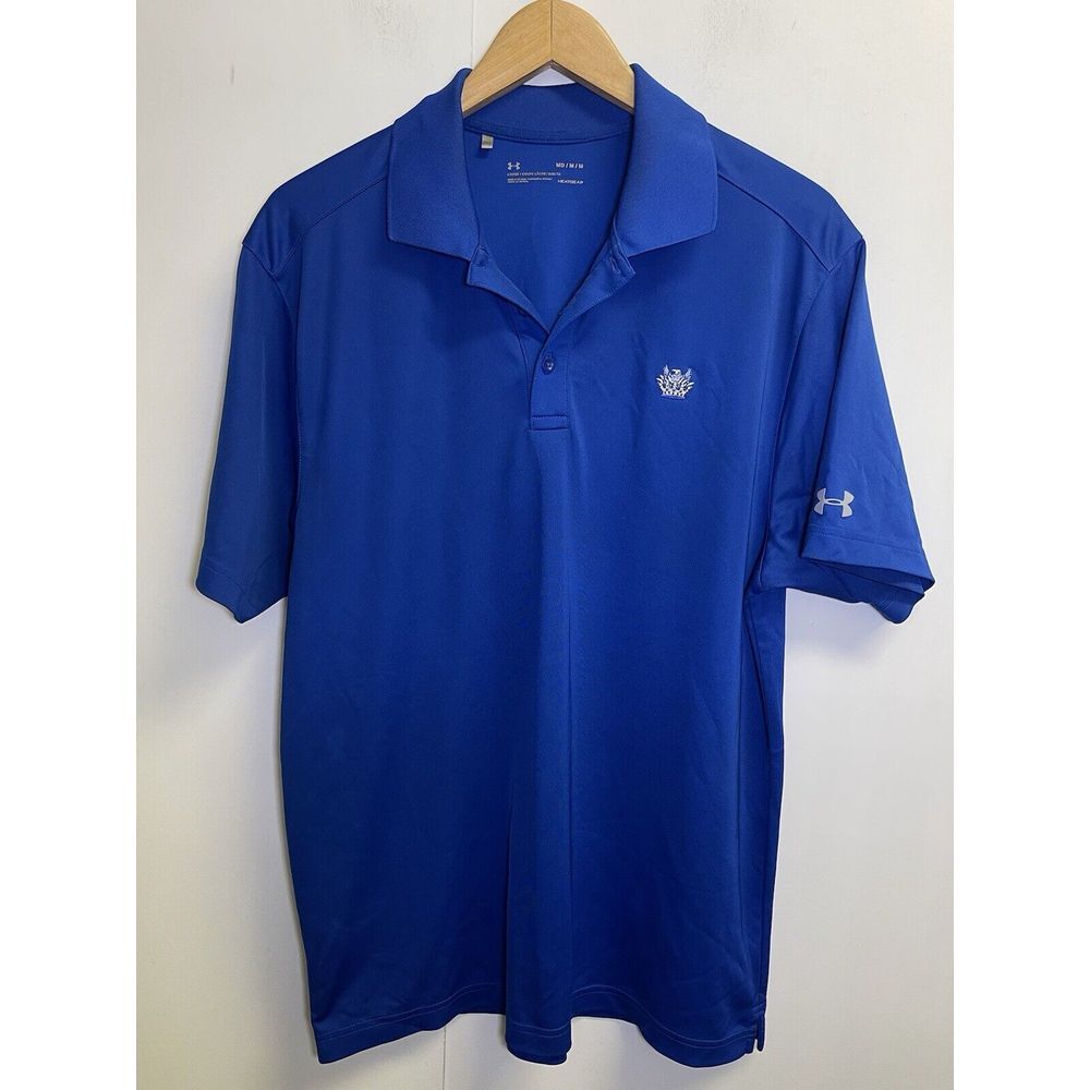 Under Armour Heat Gear Loose Golf Polo‎ Shirt Mens Size M Blue UA Logo Golf Logo